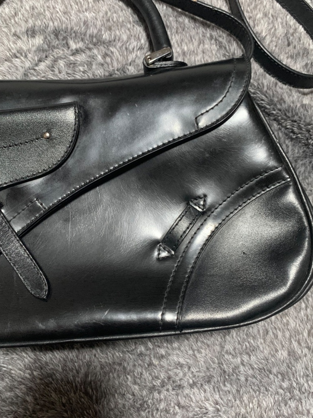 Vintage Christian Dior Black Smooth Leather Baudrier Saddle Bag - Rare Galliano - Picture 5 of 16